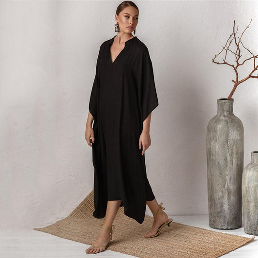 Women's elegant kaftan dress with deep V-neck and wide cut Ivyshape