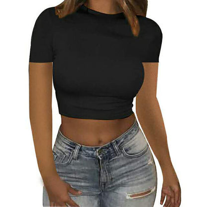 Women's crop T-shirt with contemporary cut and round neckline Ivyshape