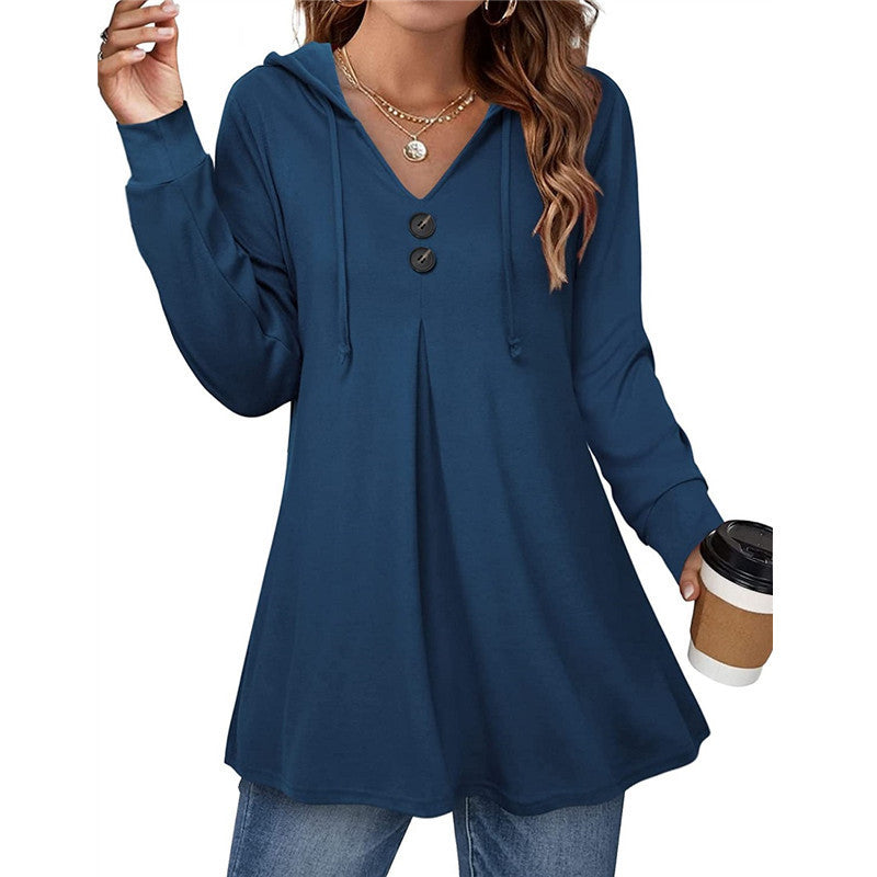 Women's casual hooded blouse with button details Ivyshape