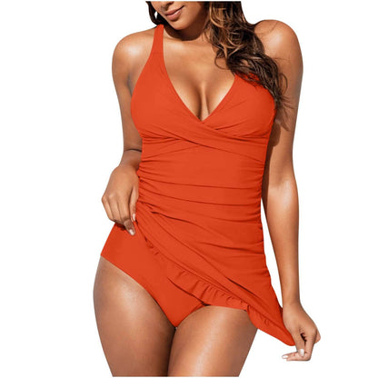 Women's figure-flattering swim dress with modern wrap design Ivyshape