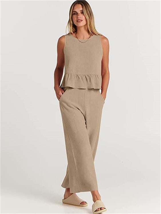 Women's casual jumper with voluminous ruffle hem and wide leg Ivyshape