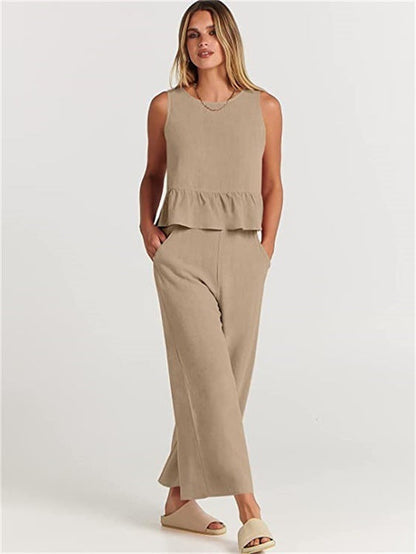 Women's casual jumper with voluminous ruffle hem and wide leg Ivyshape