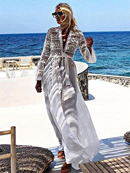 Women elegant crochet beach robe with romantic lace accents Ivyshape