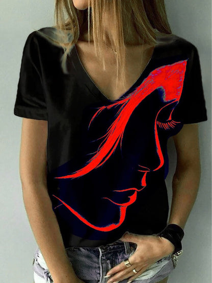 Women Artificial V-Neck Graphic T-Shirt Ivyshape