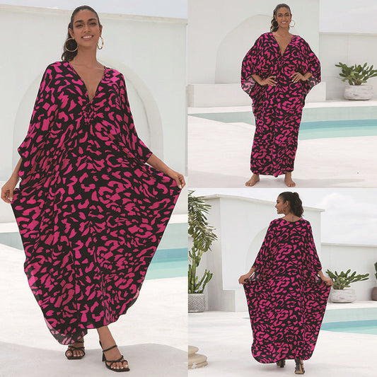 Women's Kaftan Dress with Elegant V-Neck and Wide Swinging Sleeves Ivyshape