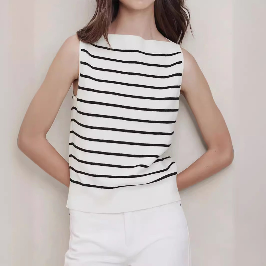 Women's fashionable knit top with maritime stripe pattern Ivyshape