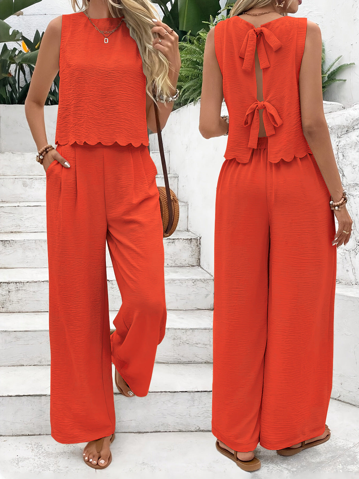 Women's Two-Piece Set with Crop Top and Wide Pants Ivyshape