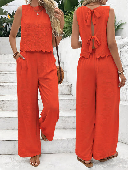 Women's Two-Piece Set with Crop Top and Wide Pants Ivyshape
