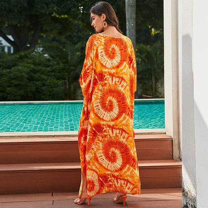 Women’s kaftan with handcrafted tie-dye pattern and elegant embroidery Ivyshape
