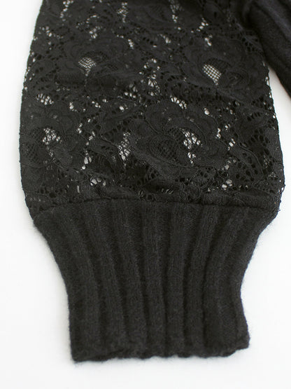 Ladies elegant knit sweater with lace sleeves Ivyshape