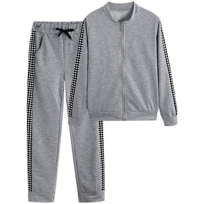 Women's Sporty Leisurewear Set with Side Check Pattern Decoration Ivyshape