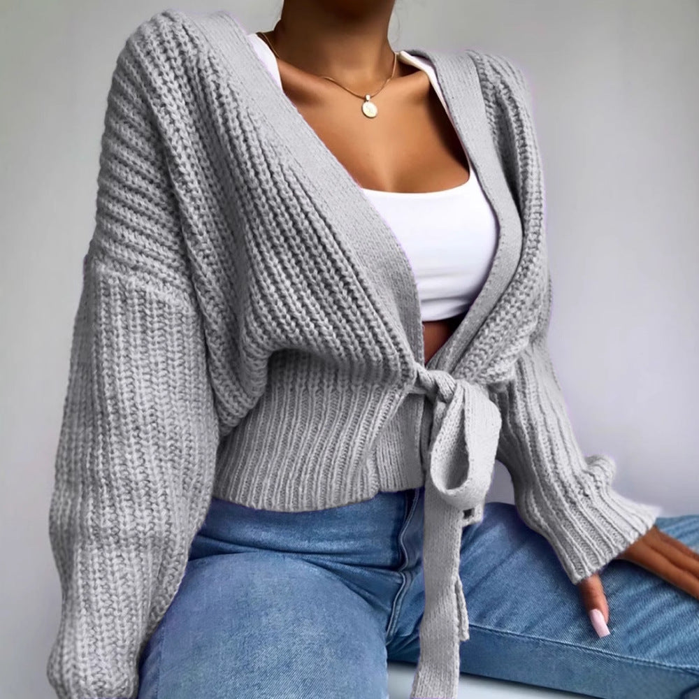 Women’s cardigan with a loose fit and trendy tie belt Ivyshape