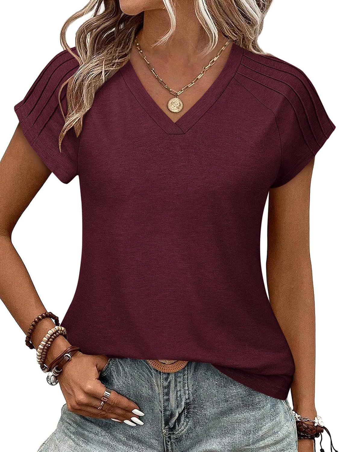 Ladies stylish V-neck T-shirt Ivyshape