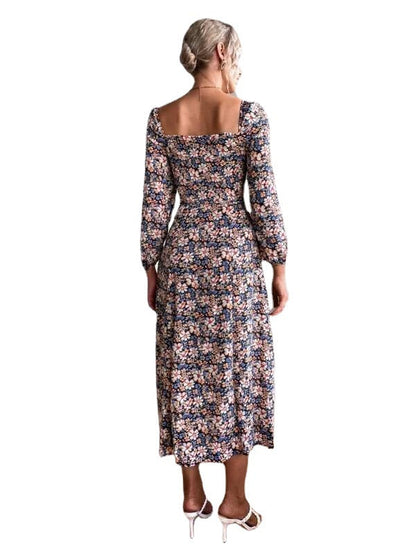 Women's Maxi Dress with Floral Accents and Refined Ruffle Details Ivyshape