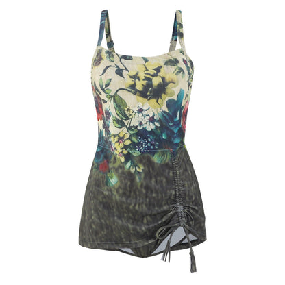 Women's Elegant Tank Swimsuit with Asymmetrical Gathering and Floral Design Ivyshape