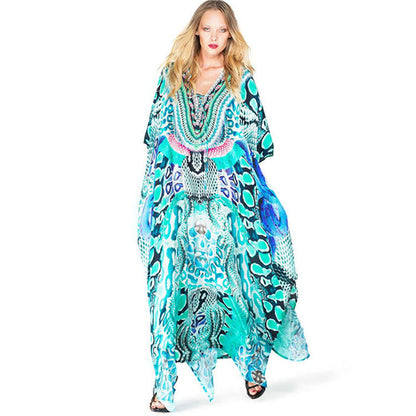 Ladies Maxi Kaftan with artistic animal design and side slits Ivyshape