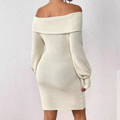 Women's knitted dress with off-shoulder design Ivyshape