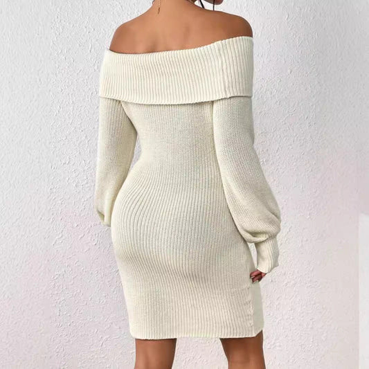Women's knitted dress with off-shoulder design Ivyshape