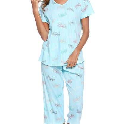 Women's Patterned Pajama Set with T-Shirt and Pants Ivyshape