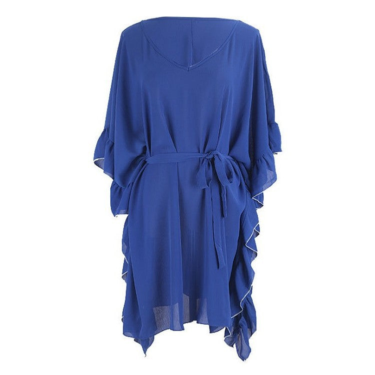Women flowing beach kimono with asymmetrical ruffles Ivyshape