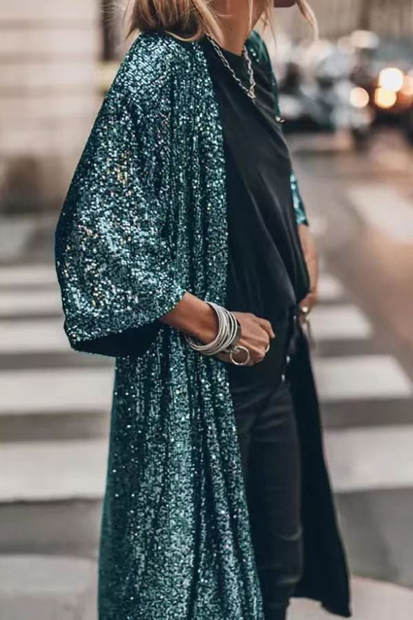 Ladies glittering kimono-style overlay with wide sleeves Ivyshape