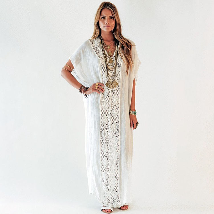Women's Kaftan Dress with Elegant Crochet Embellishments Ivyshape