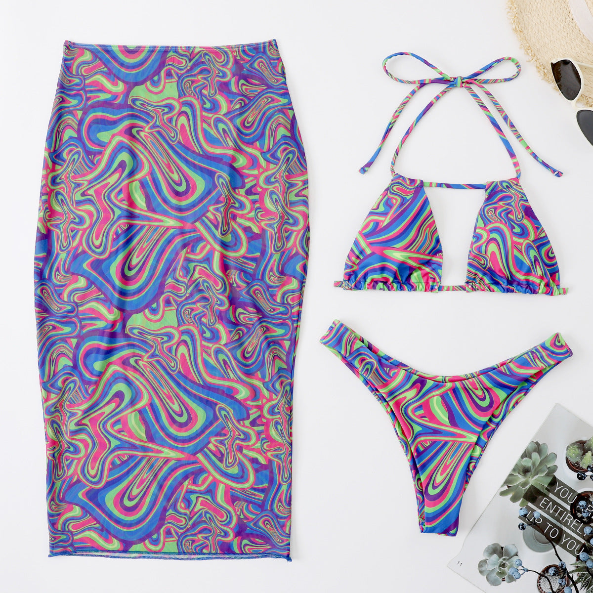 Women's Colorful Bikini Set and Wrap Skirt Ivyshape