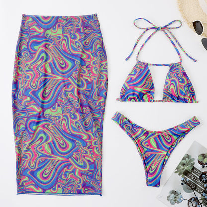 Women's Colorful Bikini Set and Wrap Skirt Ivyshape