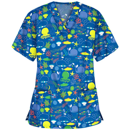 Women Flower Pattern Scrub Top Ivyshape