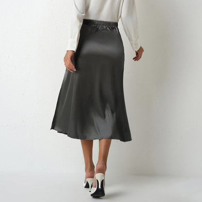 Women's Flowing Midi Skirt with Flared Hem and High Waist Ivyshape
