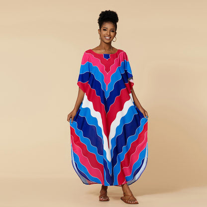 Women's kaftan with modern wave design and wide-cut sleeves Ivyshape