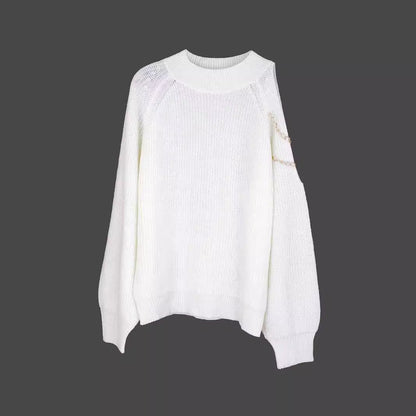 Women's trendy sweater with shoulder details and chain accents Ivyshape