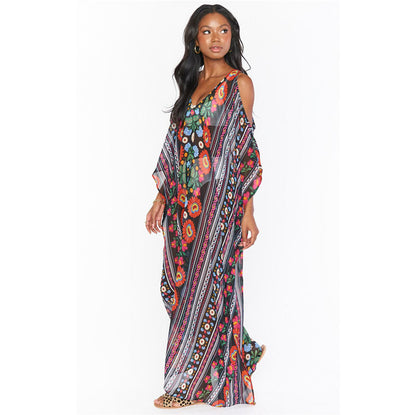 Women’s Beach Cover-up with Floral Pattern and Side Slits Ivyshape