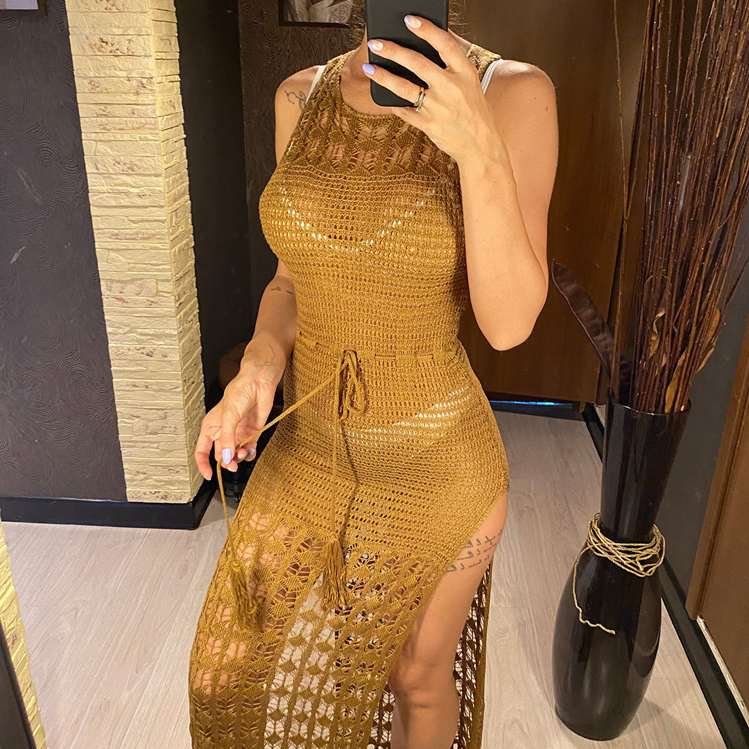 Women's Crochet Beach Cover-Up with Elegant Fringes and Sexy Cut Ivyshape