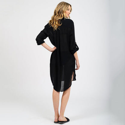 Women casual beach shirt with long sleeves and button details Ivyshape