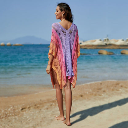 Women airy crochet beach poncho with gradient Ivyshape