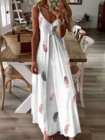 Women’s maxi dress with feather print and set-in sleeves Ivyshape