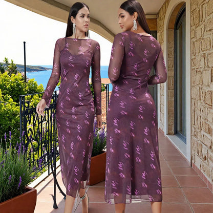 Ladies Transparent Floral Midi Dress Ivyshape