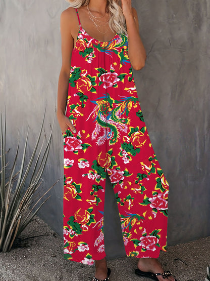 Ladies Floral Print Wide Leg Jumpsuit Ivyshape