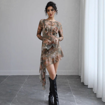 Women's asymmetrical ruffled hem dress Ivyshape