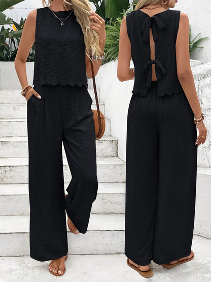 Women's Two-Piece Set with Crop Top and Wide Pants Ivyshape