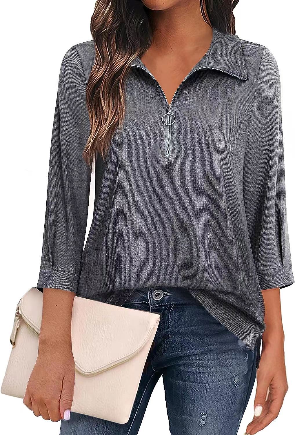 Women's Casual Sweatshirt with Short Zipper Placket and Fashionable Cut Ivyshape