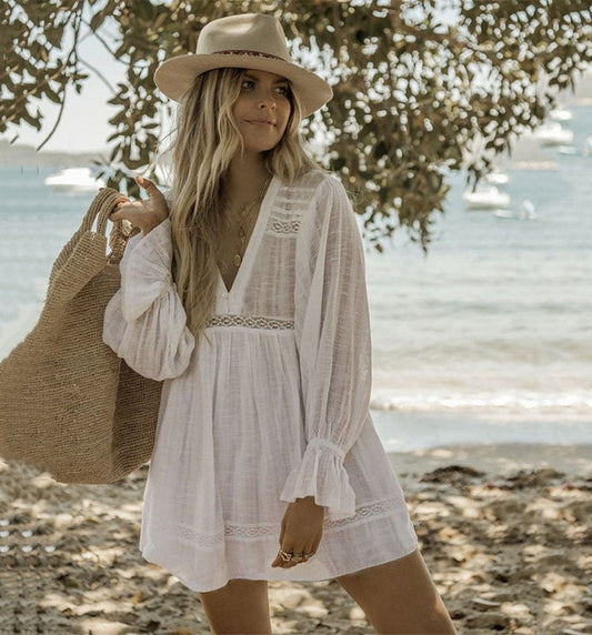 Women airy beach dresses with romantic ruffles and lace accents Ivyshape