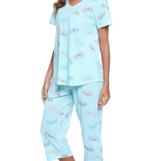 Women's Patterned Pajama Set with T-Shirt and Pants Ivyshape