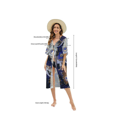 Ladies luxurious beach robe with animal pattern Ivyshape