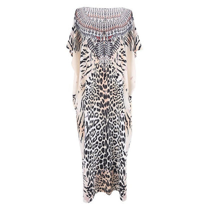 Ladies beach kaftan with artistic animal print and elegant accents Ivyshape