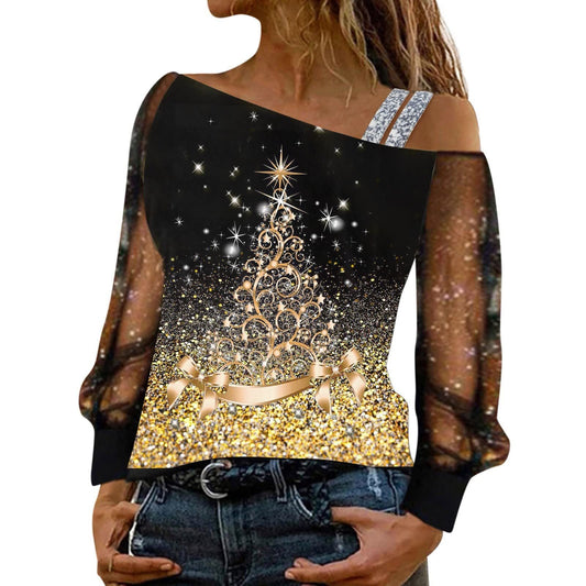 Women's Off-Shoulder Top with Transparent Sleeves and Sparkling Details Ivyshape
