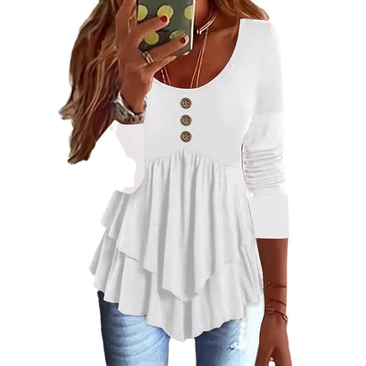 Women's Layered Peplum Top with Button Details Ivyshape