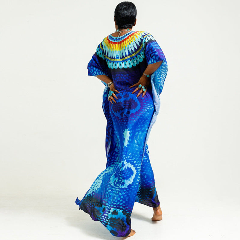 Women’s Maxi Kaftan with intricate tribal pattern and elegant V-neck Ivyshape