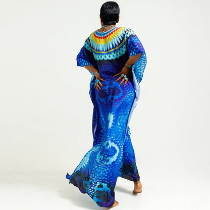 Women’s Maxi Kaftan with intricate tribal pattern and elegant V-neck Ivyshape